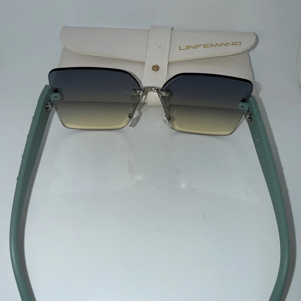 Linfemand Women's Sunglasses With Cream And Green Frame. Tinted Lens's.